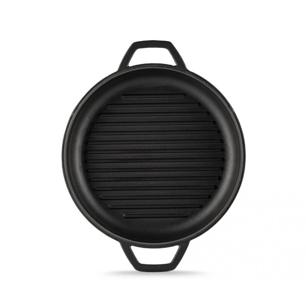 Patelnia grillowa żeliwna emaliowana Hosse, Black Onyx, Ф22cm | Płaska patelnia żeliwna | Patelnia żeliwna |