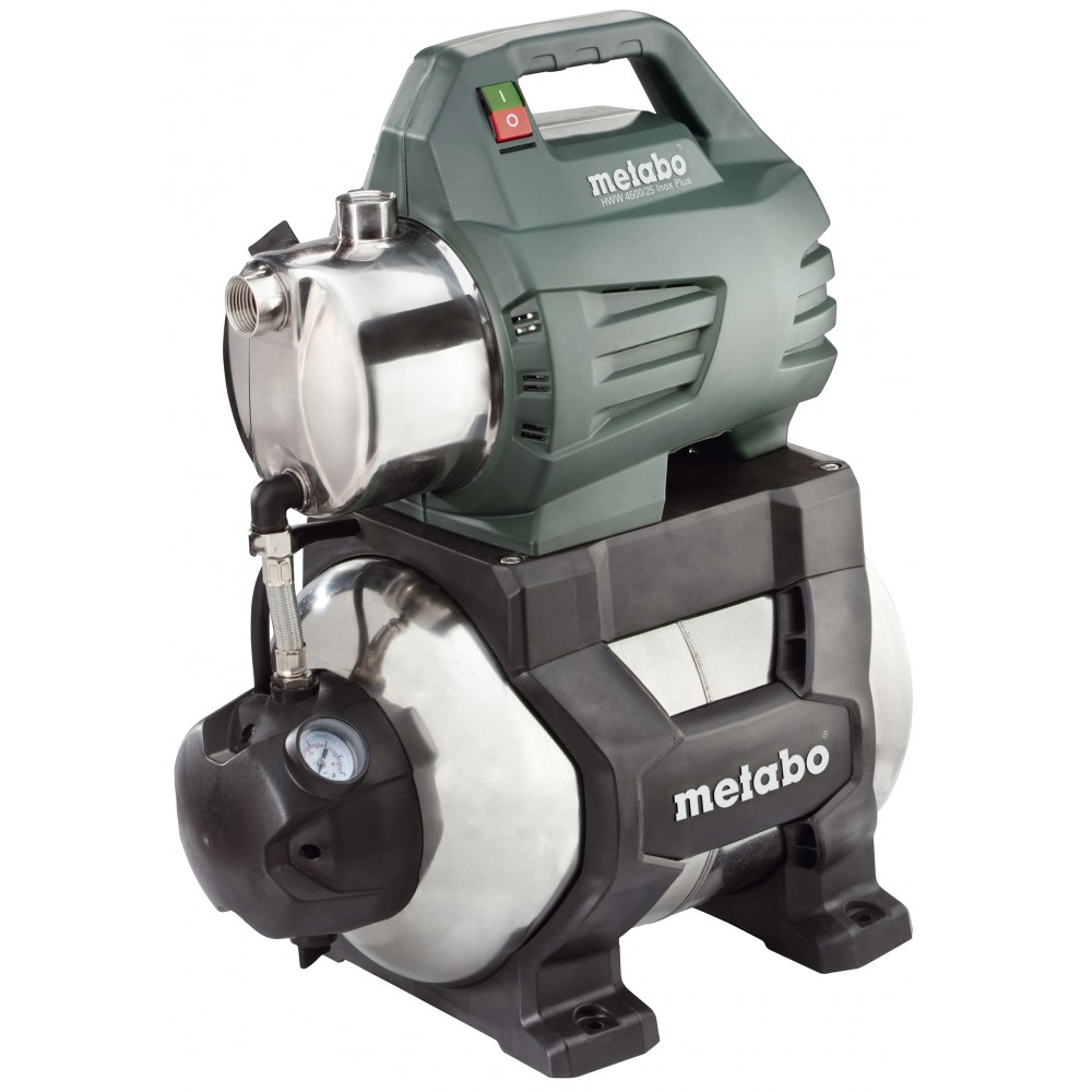 Pompa hydroforowa jednofazowa METABO HWW 4500/25 INOX PLUS, moc 1300 W, wydajność 4500 l/h, wysokość podnoszenia 48 m, pojemność zbiornika 24 l