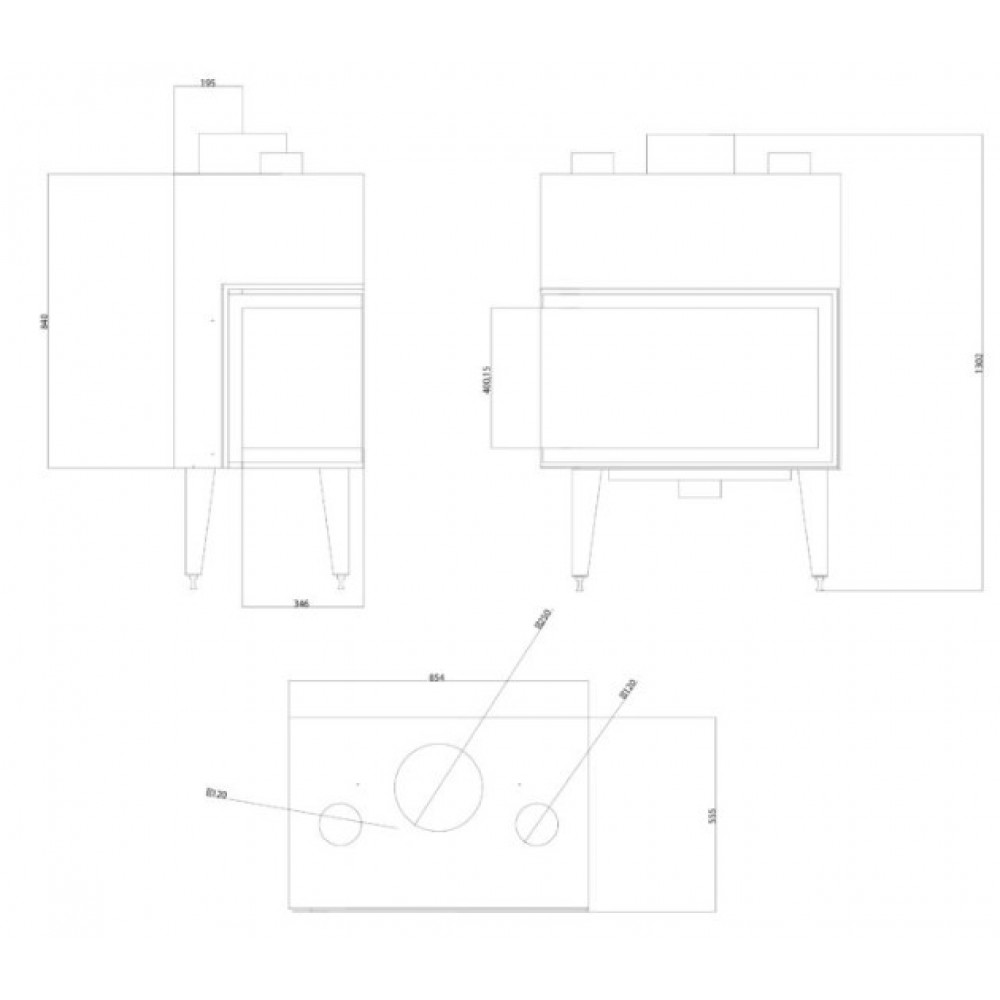 Kominek na drewno Balkan Energy ATS STABLE AIR CORNER 800, z kanałami powietrznymi, lewy, 15.15kW | Wkłady Kominkowe | Kominki |