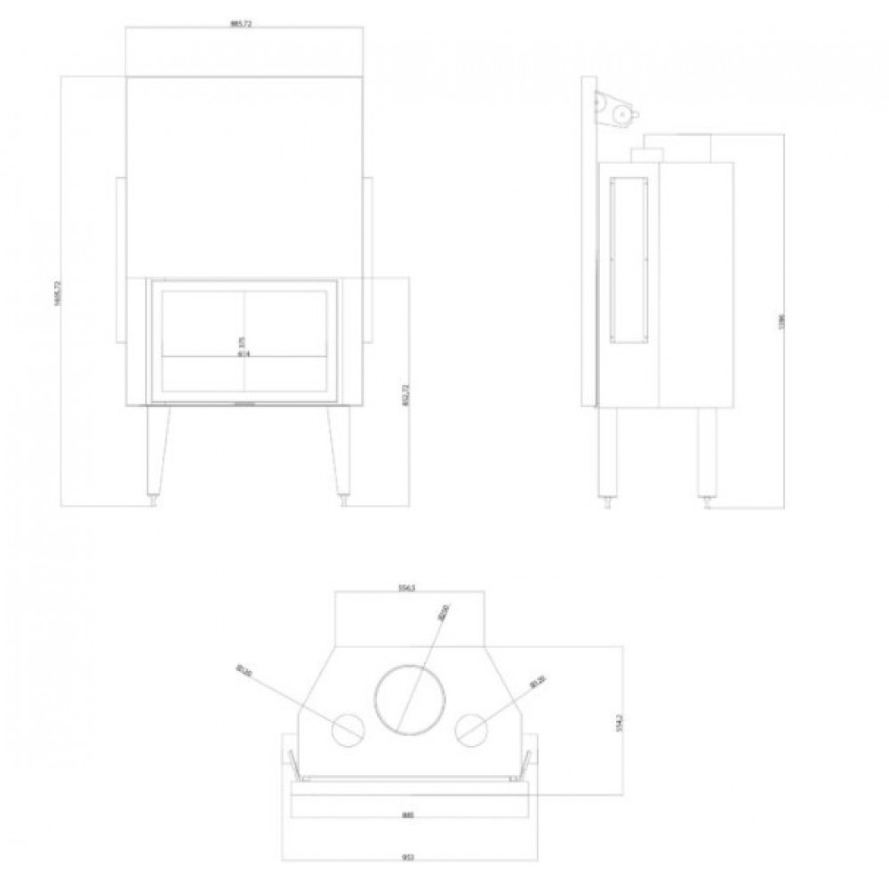 Wkład kominkowy na drewno Balkan Energy ATS STRAIGHT AIR 800, z kanałami powietrznymi, 15.95kW | Nowoczesne kominki | Kominki |