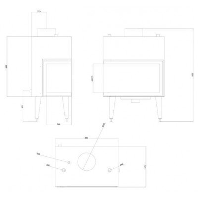Kominek na drewno z płaszczem wodnym Velmora Fire ATS STABLE HYDRO CORNER 800, left, 24.58kW - Velmora Fire