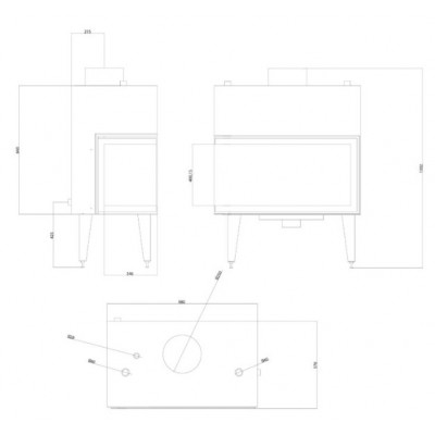 Kominek na drewno z płaszczem wodnym Velmora Fire ATS STABLE HYDRO CORNER 900, left, 27.23kW - Velmora Fire