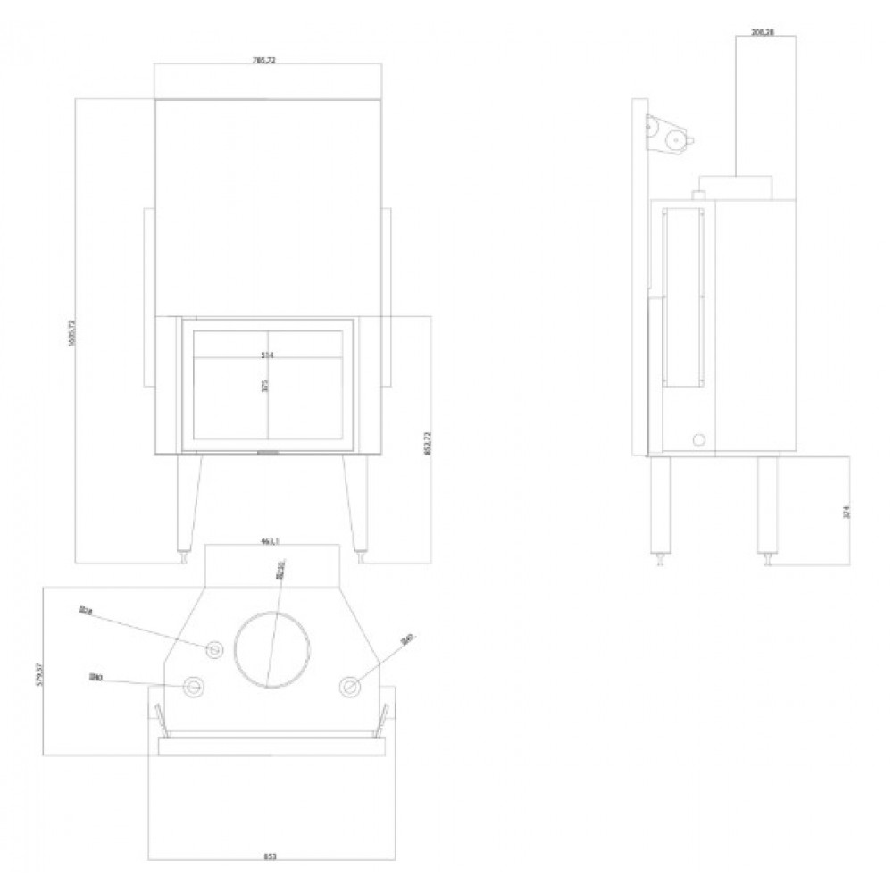 Kominek na drewno z płaszczem wodnym Balkan Energy ATS STRAIGHT HYDRO 700, 24.56kW | Wkłady Kominkowe | Kominki |