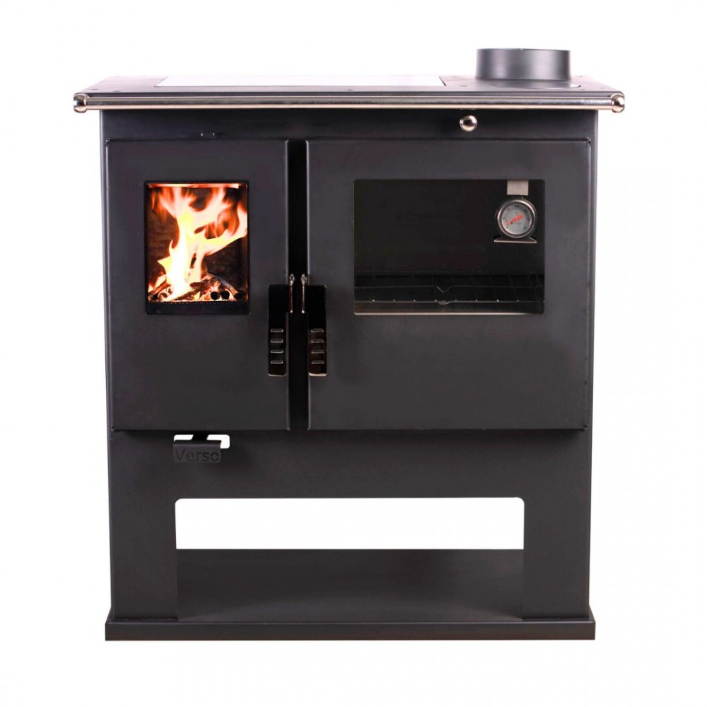Kuchenka na drewno Verso CS Inox Ceramic Prawa z piekarnikiem ze stali nierdzewnej i płytą ceramiczną, 7.7kW | Piece na drewno z piekarnikiem | Piece na drewno |