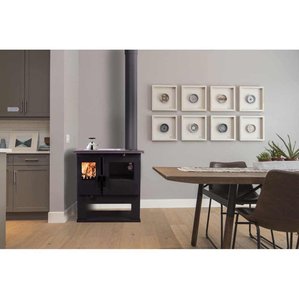 Kuchenka na drewno Verso CS Inox Ceramic Prawa z piekarnikiem ze stali nierdzewnej i płytą ceramiczną, 7.7kW | Piece na drewno z piekarnikiem | Piece na drewno |