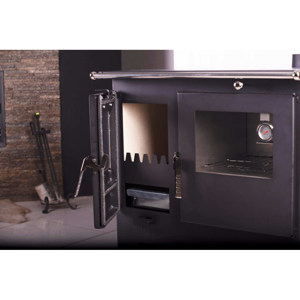 Kuchenka na drewno Verso CS Inox Prawa z piekarnikiem ze stali nierdzewnej, 7.7kW | Piece na drewno z piekarnikiem | Piece na drewno |