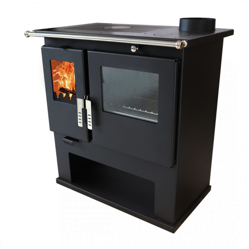 Kuchenka na drewno Verso CS Inox Prawa z piekarnikiem ze stali nierdzewnej, 7.7kW | Piece na drewno z piekarnikiem | Piece na drewno |