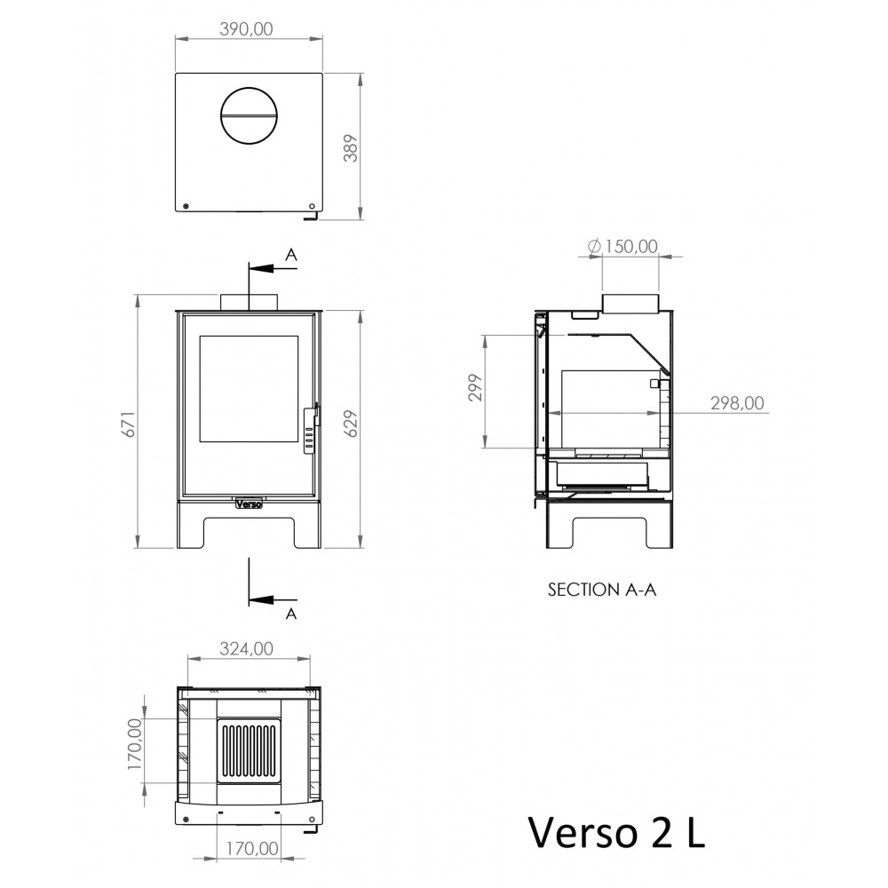 Piec na drewno Verso 2L, 5 kW | Piece na drewno |  |