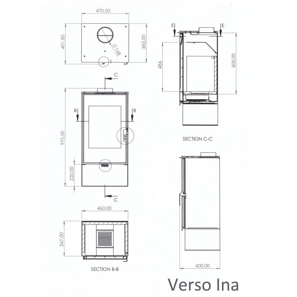 Piec na drewno Verso Ina, 7.5kW | Piece na drewno |  |