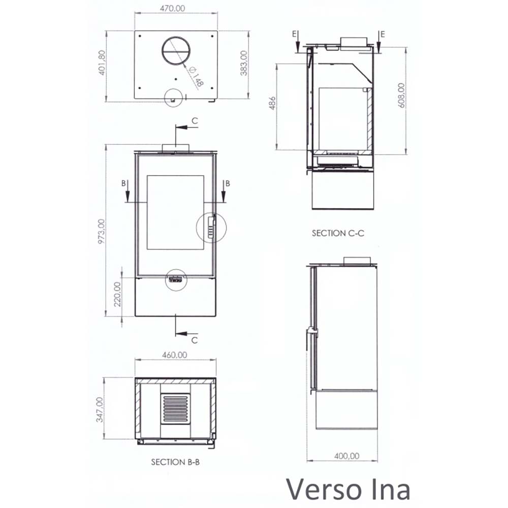 Piec na drewno Verso Ina, 7.5kW | Piece na drewno |  |