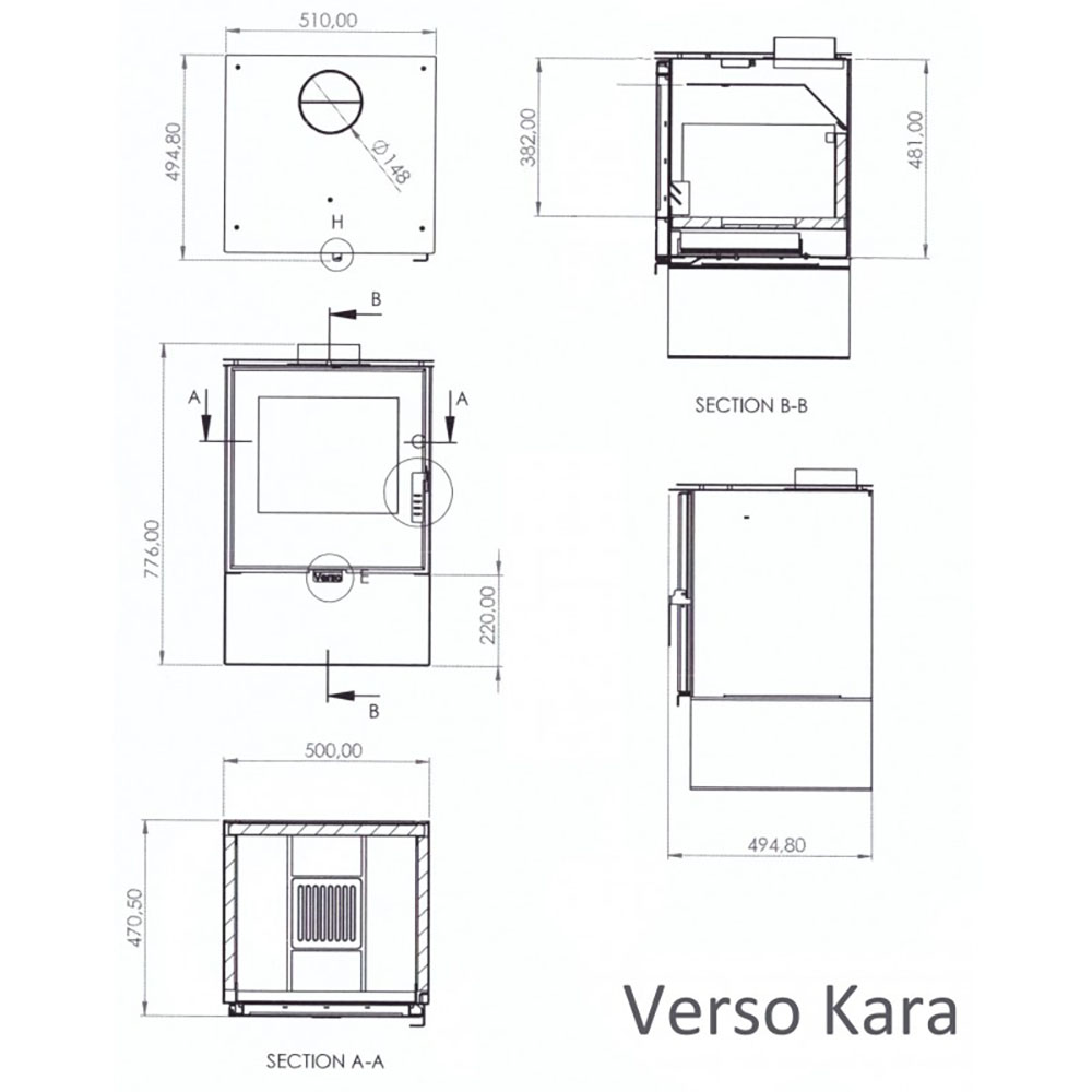 Piec na drewno Verso Kara, 7.5kW | Piece na drewno |  |