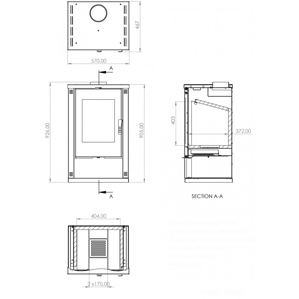 Piec na drewno Verso Theia, Kość słoniowa, 9kW | Piece na drewno |  |