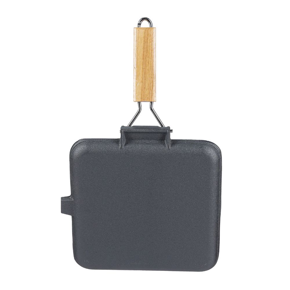 Patelnia grillowa żeliwna ze składanym drewnianym uchwytem, 24x24 cm |  |  |