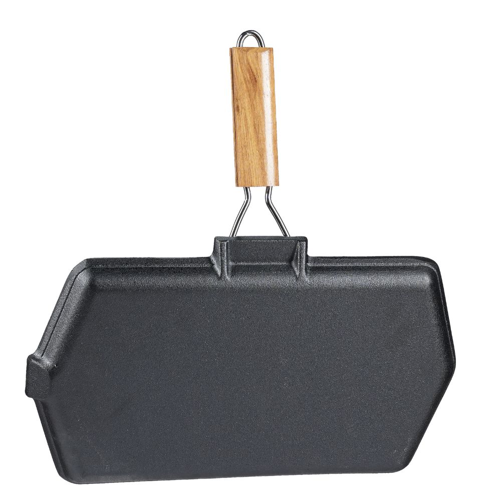 Patelnia grillowa żeliwna ze składanym drewnianym uchwytem, 35x21 cm |  |  |