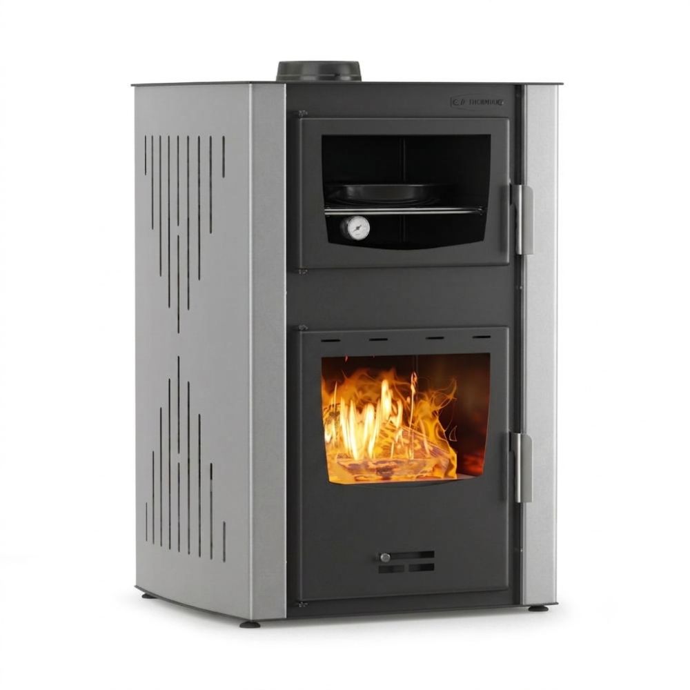 Piec na drewno z płaszczem wodnym i piekarnikiem Velmora Fire ATS HYDRO ΜΑSΙΝΑ 90-25 szary, 25kW | Piece z płaszczem wodnym | Piece na drewno |