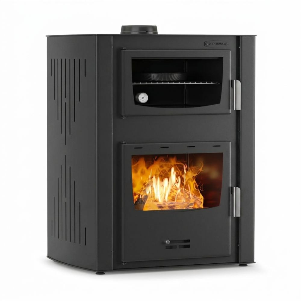 Piec na drewno z płaszczem wodnym i piekarnikiem Velmora Fire ATS HYDRO ΜΑSΙΝΑ 90-30 czarny, 35kW | Piece z płaszczem wodnym | Piece na drewno |