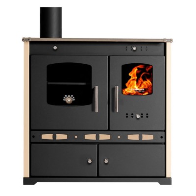 Kuchenka na drewno Prometey Perfect Eco Lux z lewym kominem, kość słoniowa, 7.5kW - Piece na drewno z piekarnikiem