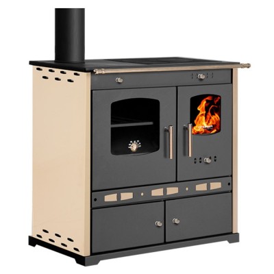 Kuchenka na drewno Prometey Perfect Eco Lux z lewym kominem, kość słoniowa, 7.5kW - Piece na drewno z piekarnikiem