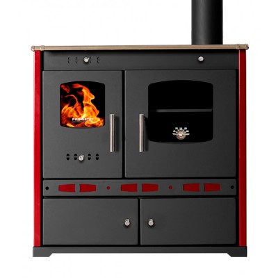 Kuchenka na drewno Prometey Perfect Eco Lux z prawym kominem, bordowy, 7.5kW - Piece na drewno z piekarnikiem