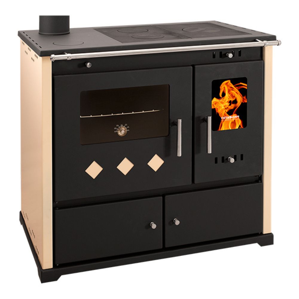 Kuchenka na drewno Prometey Perfect Practik Lux, kość słoniowa, lewy komin, 9.5kW |  |  |