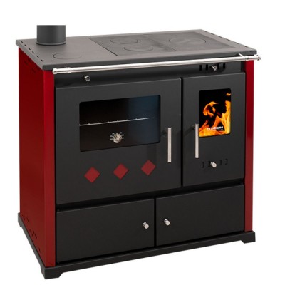 Kuchenka na drewno Prometey Perfect Practik Lux z lewym kominem, bordowy, 9.5kW - Piece na drewno z piekarnikiem