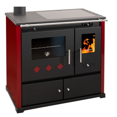 Kuchenka na drewno Prometey Perfect Practik Lux z płytą ceramiczną, lewy komin, bordowy, 9.5kW - Piece na drewno z piekarnikiem