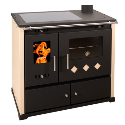Kuchenka na drewno Prometey Perfect Practik Lux z płytą ceramiczną, prawy komin, kość słoniowa, 9.5kW - Piece na drewno z piekarnikiem