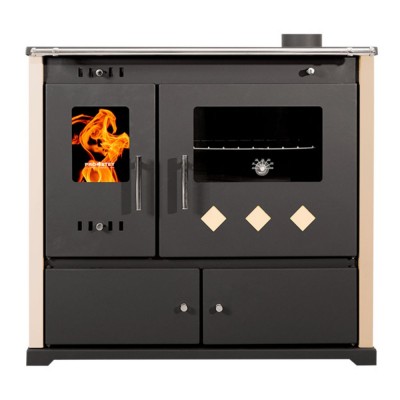 Kuchenka na drewno Prometey Perfect Practik Lux z płytą ceramiczną, prawy komin, kość słoniowa, 9.5kW - Piece na drewno z piekarnikiem