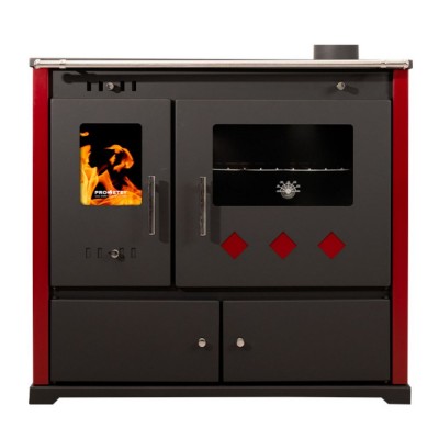 Kuchenka na drewno Prometey Perfect Practik Lux z prawym kominem, bordowy, 9.5kW - Piece na drewno z piekarnikiem