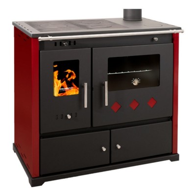 Kuchenka na drewno Prometey Perfect Practik Lux z prawym kominem, bordowy, 9.5kW - Piece na drewno z piekarnikiem