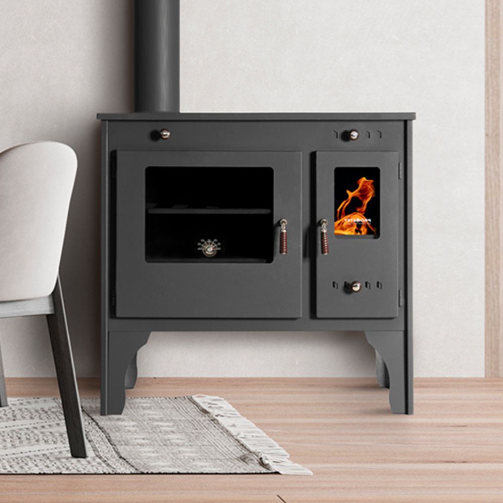 Kuchenka na drewno Prometey Retro Eco z lewym kominem, 7kW | Piece na drewno z piekarnikiem | Piece na drewno |