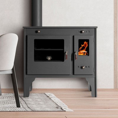 Kuchenka na drewno Prometey Retro Eco z lewym kominem, 7kW - Piece na drewno z piekarnikiem