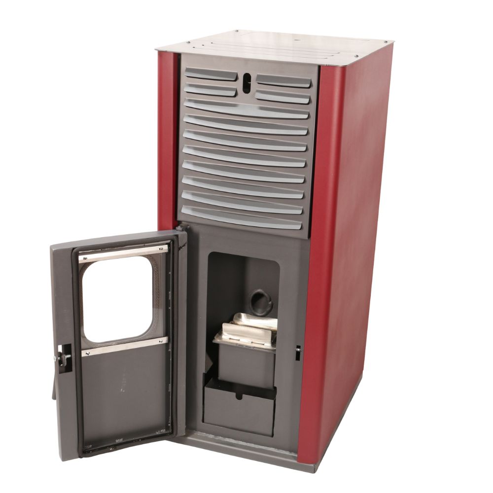 Piec / Kominek na pellet z płaszczem wodnym Mytherm IOLI TSA 35 czerwony, z wentylatorem, 38kW | Piece / kominki na pellet z płaszczem wodnym | Piece na pellet / Kominki na pellet |