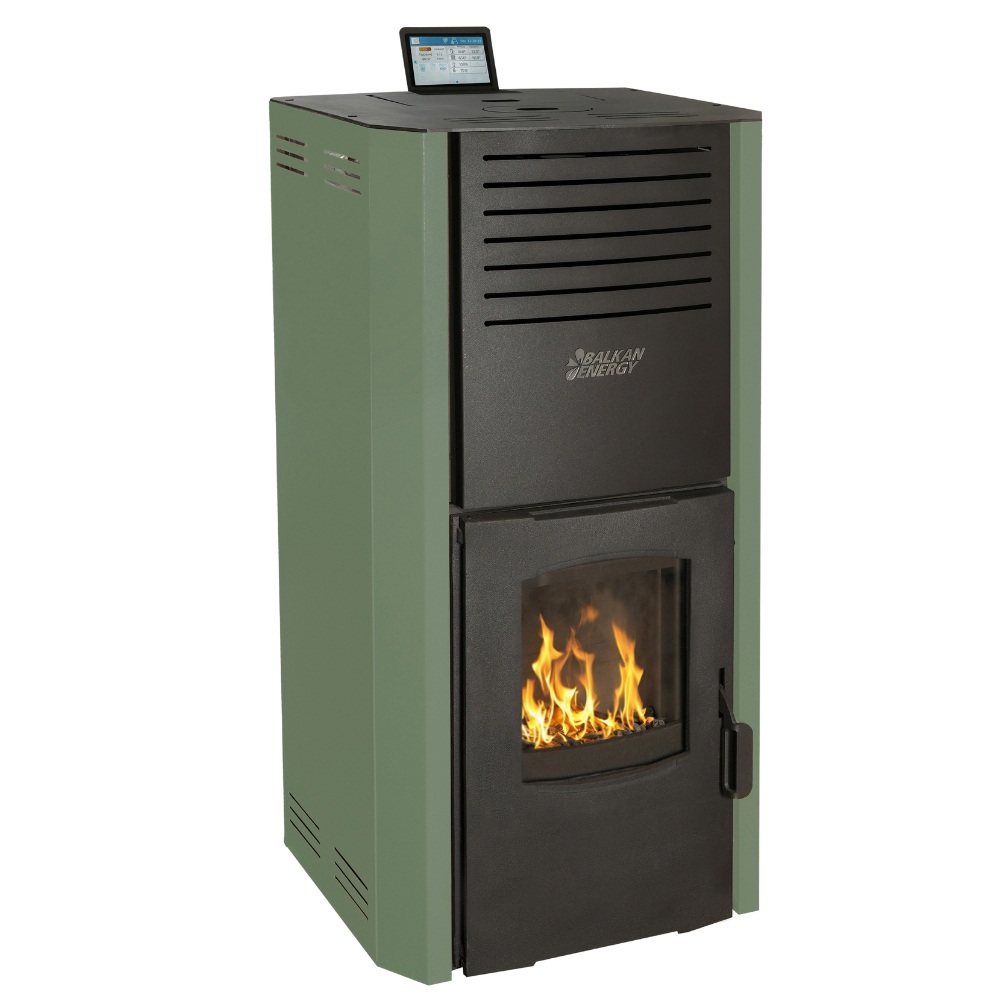 Piec / Kominek na pellet z płaszczem wodnym Balkan Energy Sofia Zielony, 25kW | Piece / kominki na pellet z płaszczem wodnym | Piece na pellet / Kominki na pellet |