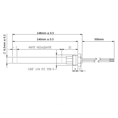 Zapalarka / Grzałka do pieca na pellet MCZ, RED i innych, długość całkowita 148mm, moc 350W - Zapalarki / Grzałki do pieca na pellet