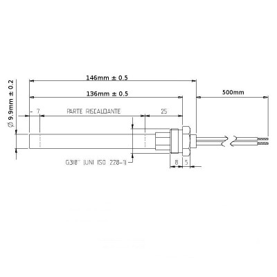 Zapalarka / Grzałka do pieca na pellet Ecoteck, Ravelli i innych, długość całkowita 146 mm, 250W - Zapalarki / Grzałki do pieca na pellet