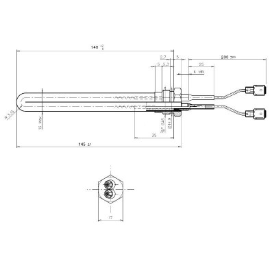 Zapalarka / Grzałka do pieca na pellet Palladio i innych, długość całkowita 145mm, moc 250W - Zapalarki / Grzałki do pieca na pellet