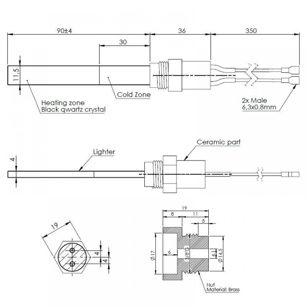 Zapalarka / Grzałka do pieca na pellet Eco Spar, BURNiT, Adler, AMG, Ecoteck, niskonapięciowa, długość całkowita 126mm, 120W do 24V | Zapalarki / Grzałki do pieca na pellet | Części do pieca na pellet |