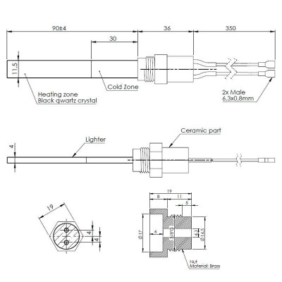 Zapalarka / Grzałka do pieca na pellet Eco Spar, BURNiT, Adler, AMG, Ecoteck, niskonapięciowa, długość całkowita 126mm, 120W do 24V - Zapalarki / Grzałki do pieca na pellet