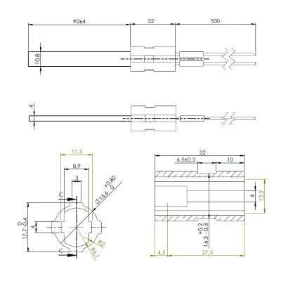 Zapalarka / Grzałka do pieca na pellet Eco Spar, BURNiT, MCZ, Edilkamin, Lopi, niskonapięciowa, długość całkowita 122mm, 120W do 24V - Zapalarki / Grzałki do pieca na pellet
