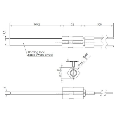 Zapalarka / Grzałka do pieca na pellet z czarnym kryształem kwarcu do Eco Spar, BURNiT, Palazzetti, Ravelli, MCZ, długość całkowita 122mm, moc 300W - Zapalarki / Grzałki do pieca na pellet