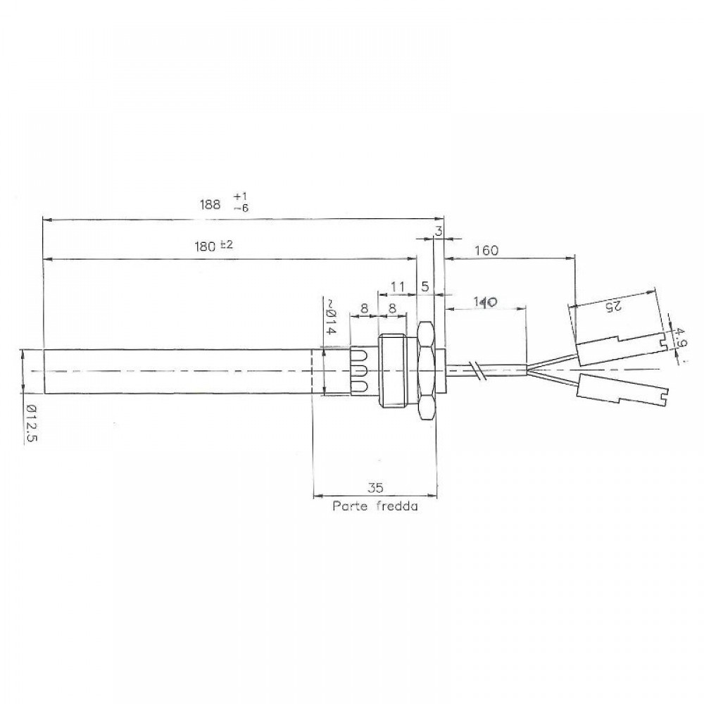 Zapalarka / Grzałka do pieca na pellet Palazzetti i innych, długość całkowita 188mm, moc 350W | Zapalarki / Grzałki do pieca na pellet | Części do pieca na pellet |
