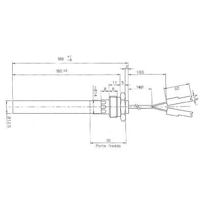 Zapalarka / Grzałka do pieca na pellet Palazzetti i innych, długość całkowita 188mm, moc 350W - Zapalarki / Grzałki do pieca na pellet