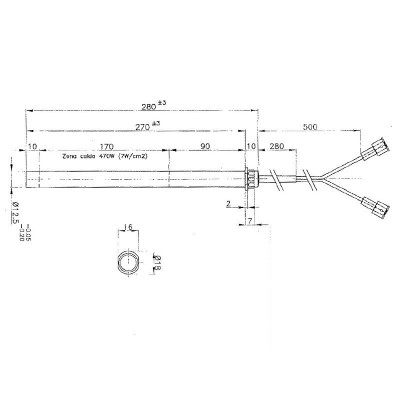 Zapalarka / Grzałka do pieca na pellet Edilkamin i innych, długość całkowita 280mm, moc 470W - Zapalarki / Grzałki do pieca na pellet