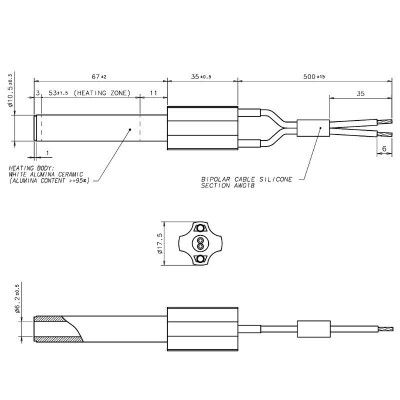 Ceramiczna zapalarka / grzałka do pieca na pellet Eco Spar, BURNiT, Ashley, Adler, AMG, Piazzetta, długość całkowita 102mm, moc 250W - Porównanie produktów