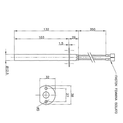 Zapalarka / Grzałka do pieca na pellet Enviro, długość całkowita 132mm, moc 400W - Zapalarki / Grzałki do pieca na pellet