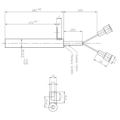 Zapalarka / Grzałka do pieca na pellet Edilkamin i innych, długość całkowita 280mm, moc 470W - Zapalarki / Grzałki do pieca na pellet