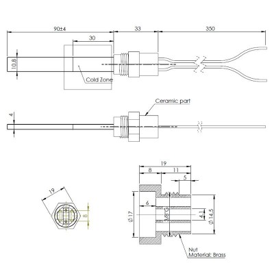 Zapalarka / Grzałka do pieca na pellet Eco Spar, BURNiT, ComfortBilt, niskonapięciowa, długość całkowita 123mm, 120W do 24V - Zapalarki / Grzałki do pieca na pellet