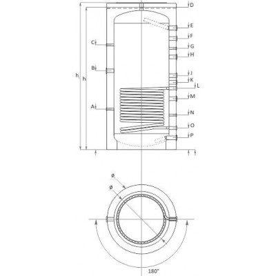 Zbiornik buforowy Sunsystem, Model PR 300, Pojemność 300L, Jeden wymiennik ciepła cewkowy Vessel - Sunsystem