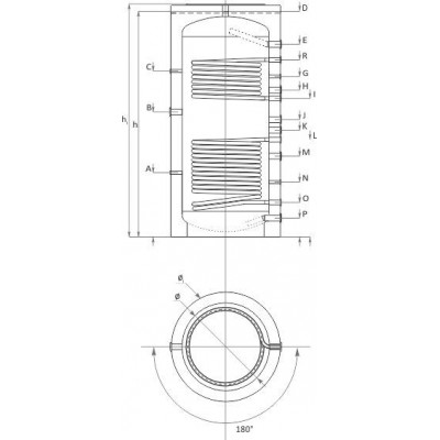 Zbiornik buforowy Sunsystem, Model PR2 1000, Pojemność 1000L, Dwa wymienniki ciepła cewkowe - Sunsystem